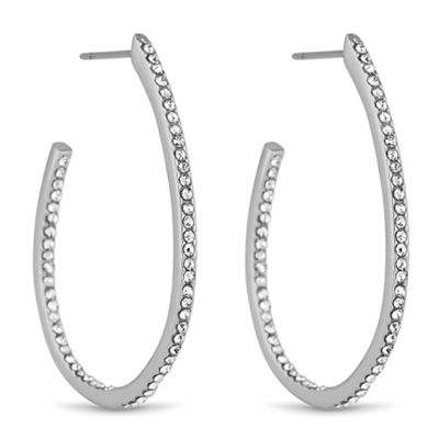 Silver crystal curved hoop earring